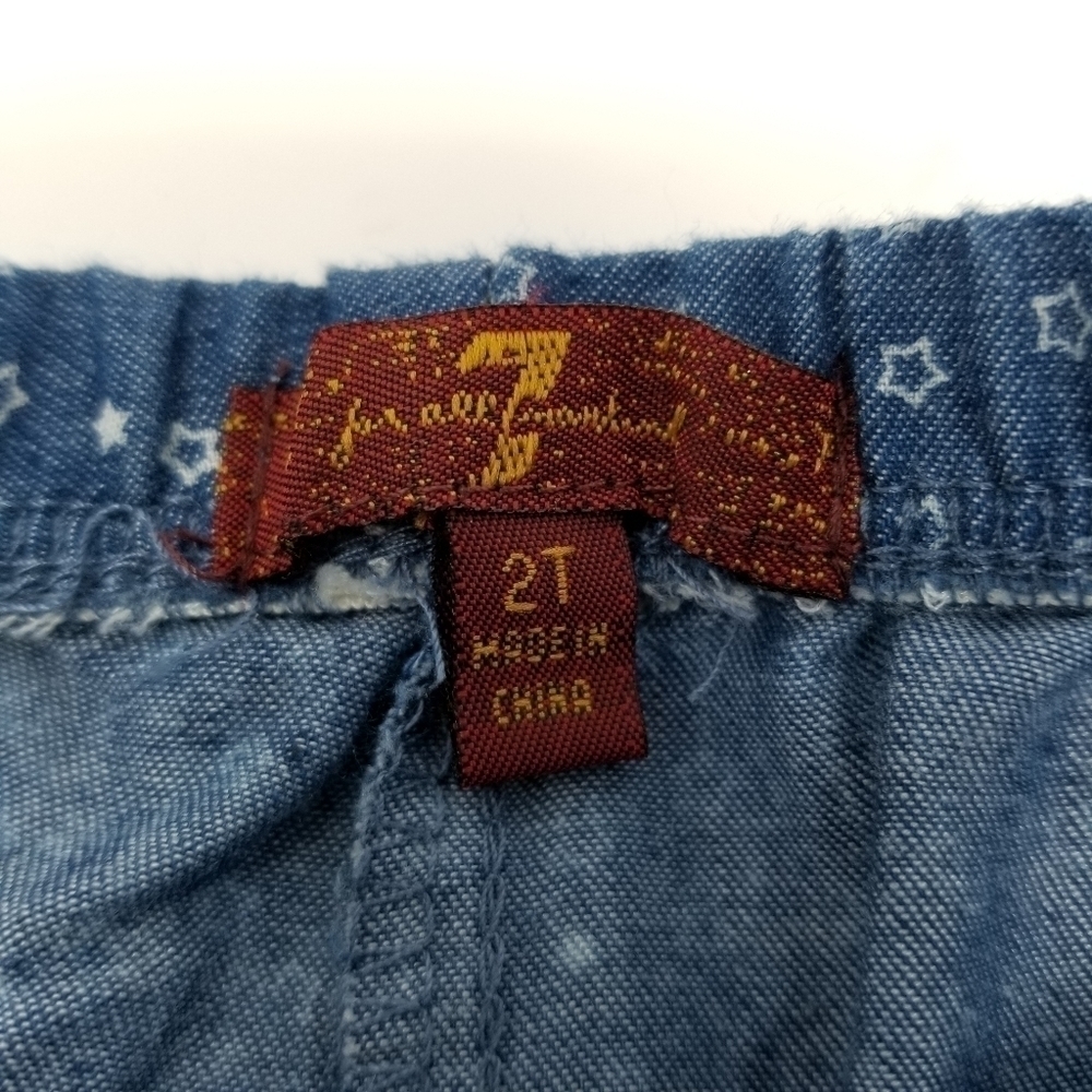 7 For All Mankind Short Sleeve Top 3T & Short 3T Denim Ruffle Fringe Hem Print - Picture 7 of 8